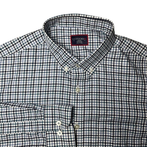 UNTUCKit Other - UNTUCKit Button Down Shirt Mens Large Blue White Gingham Plaid Wrinkle Free